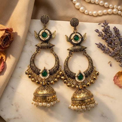 Rajasi Jhumkas (Dark Green)