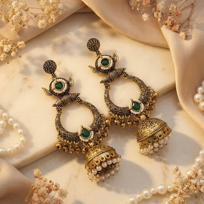 Rajasi Jhumkas (Dark Green)
