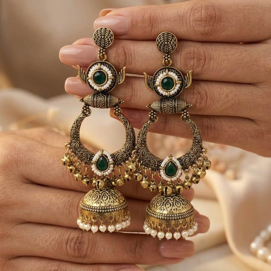 Rajasi Jhumkas (Dark Green)