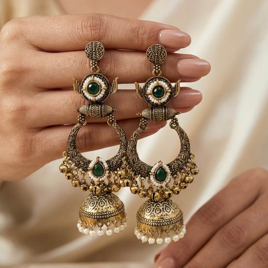 Rajasi Jhumkas (Dark Green)