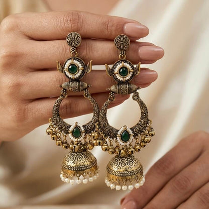Rajasi Jhumkas (Dark Green)