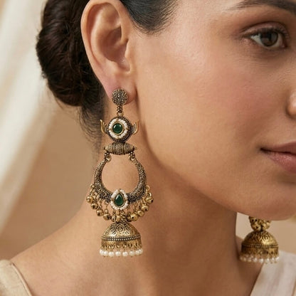Rajasi Jhumkas (Dark Green)