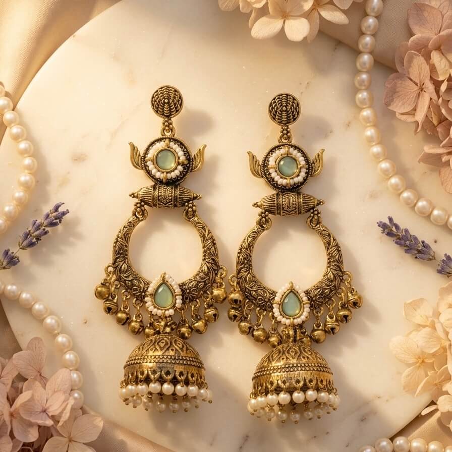 Rajasi Jhumkas (Pastel Green)