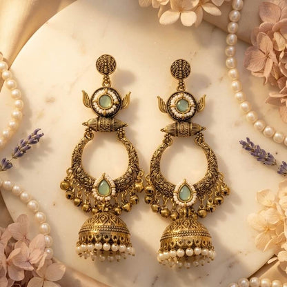 Rajasi Jhumkas (Pastel Green)