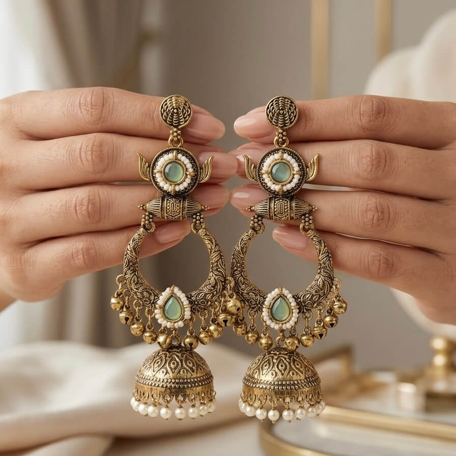 Rajasi Jhumkas (Pastel Green)
