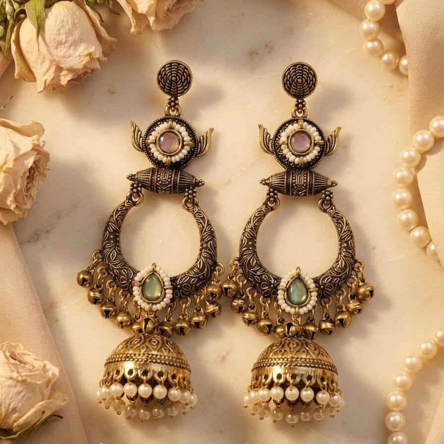 Rajasi Jhumkas (Pink & Green)