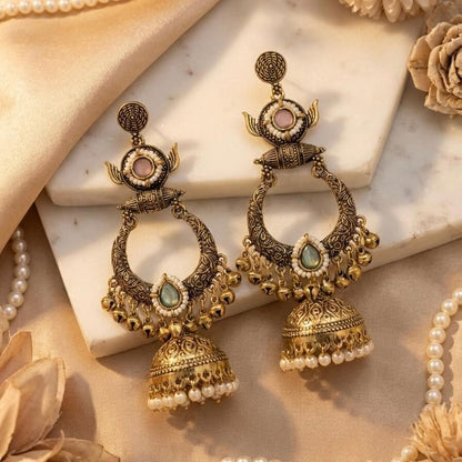 Rajasi Jhumkas (Pink & Green)