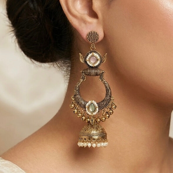 Rajasi Jhumkas (Pink & Green)