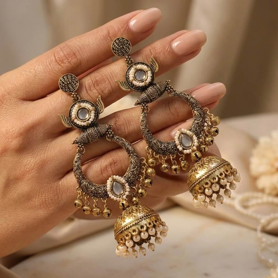 Rajasi Jhumkas (Pastel Grey)