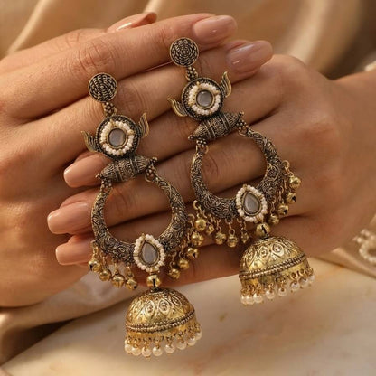 Rajasi Jhumkas (Pastel Grey)