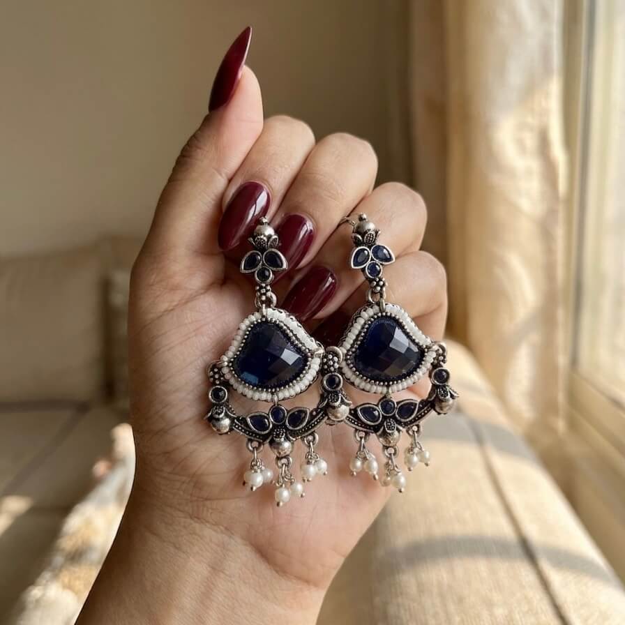 Elara Earrings (Navy Blue)