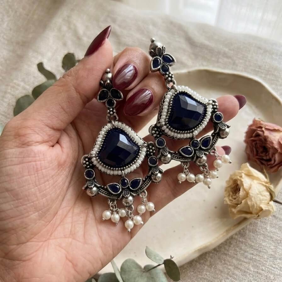 Elara Earrings (Navy Blue)