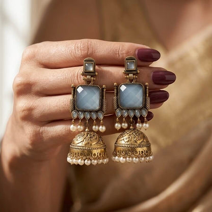 Pearl Bells Jhumka (Pastel Blue)