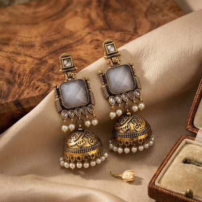 Pearl Bells Jhumka (Pastel Grey)