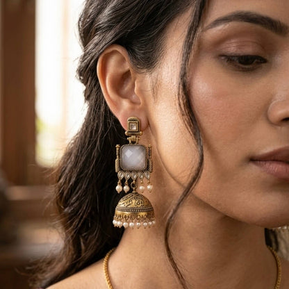 Pearl Bells Jhumka (Pastel Grey)