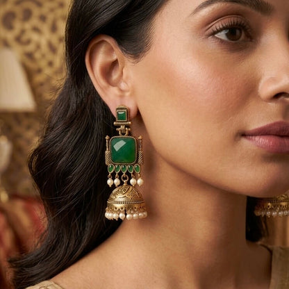 Pearl Bells Jhumka (Dark Green)