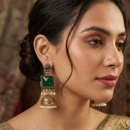 Pearl Bells Jhumka (Dark Green)