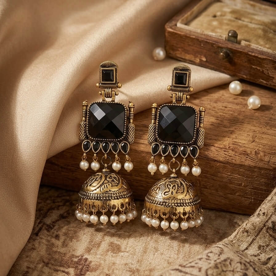 Pearl Bells Jhumka (Black)