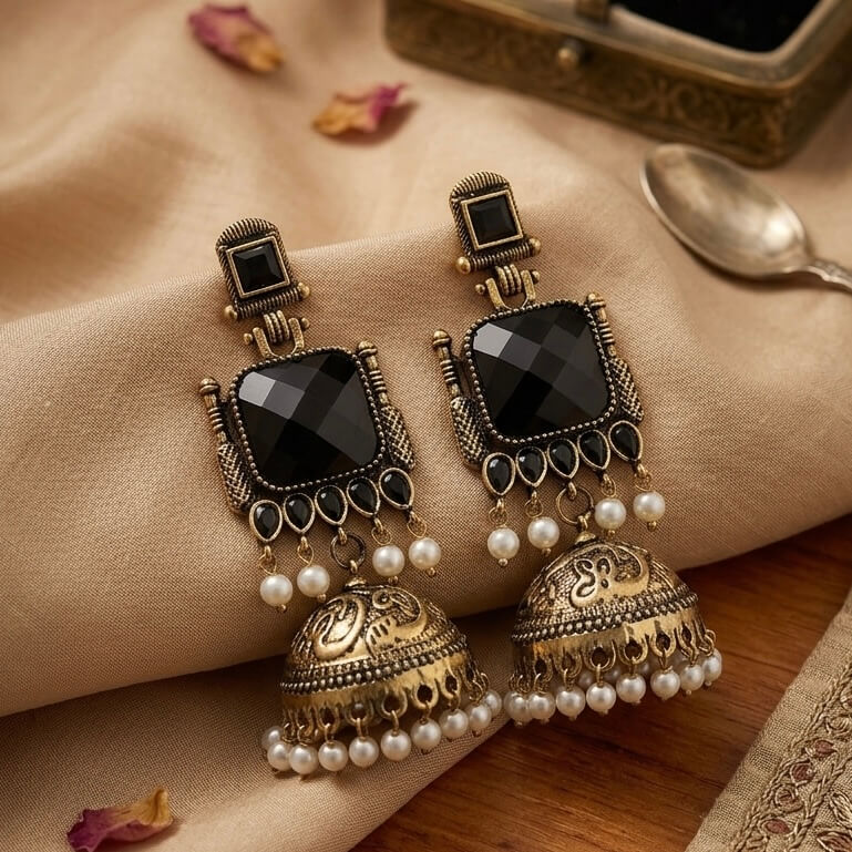 Pearl Bells Jhumka (Black)