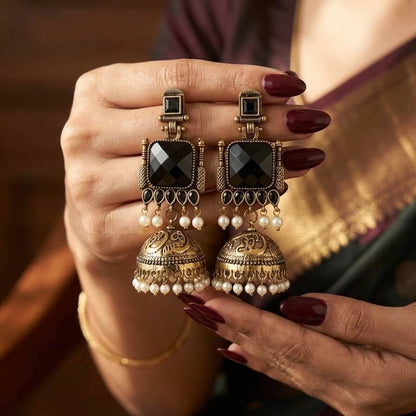 Pearl Bells Jhumka (Black)