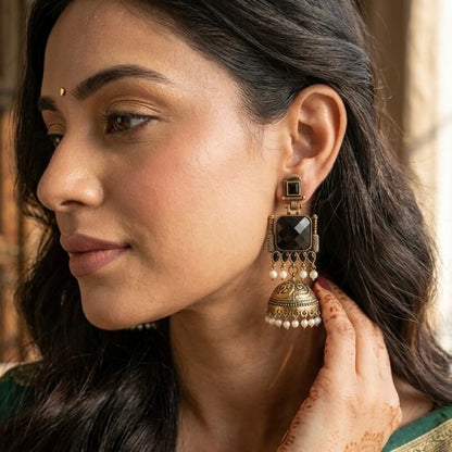 Pearl Bells Jhumka (Black)