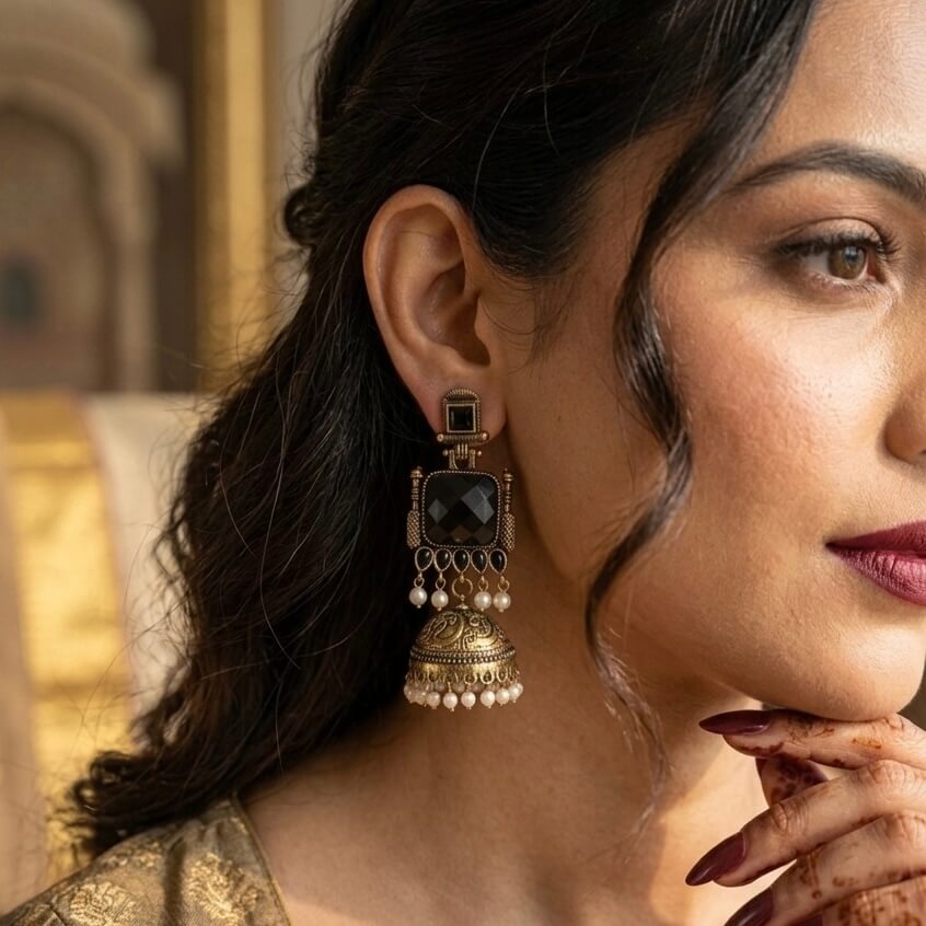 Pearl Bells Jhumka (Black)