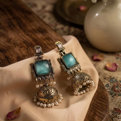Pearl Bells Jhumka (Pastel Pink & Green)