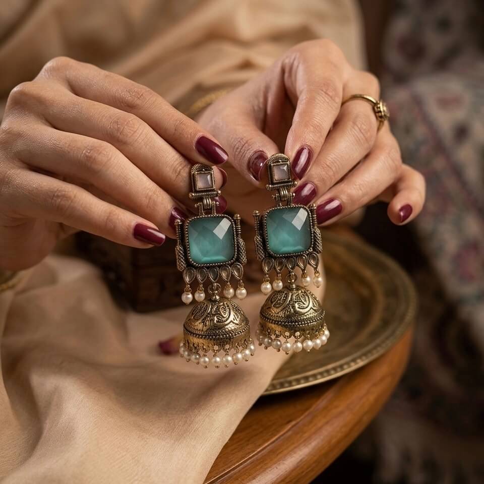 Pearl Bells Jhumka (Pastel Pink & Green)