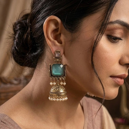 Pearl Bells Jhumka (Pastel Pink & Green)