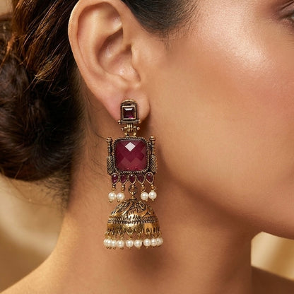 Pearl Bells Jhumka (Deep Pink)