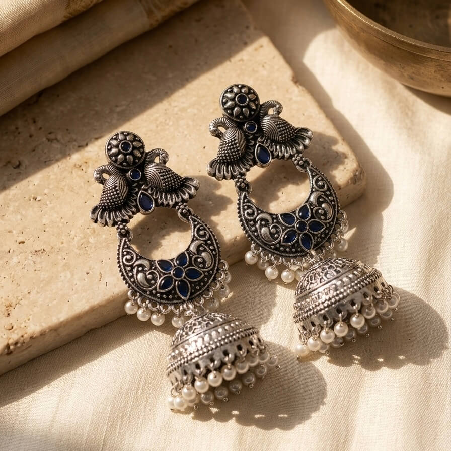 Peacock Chandbali (Blue)