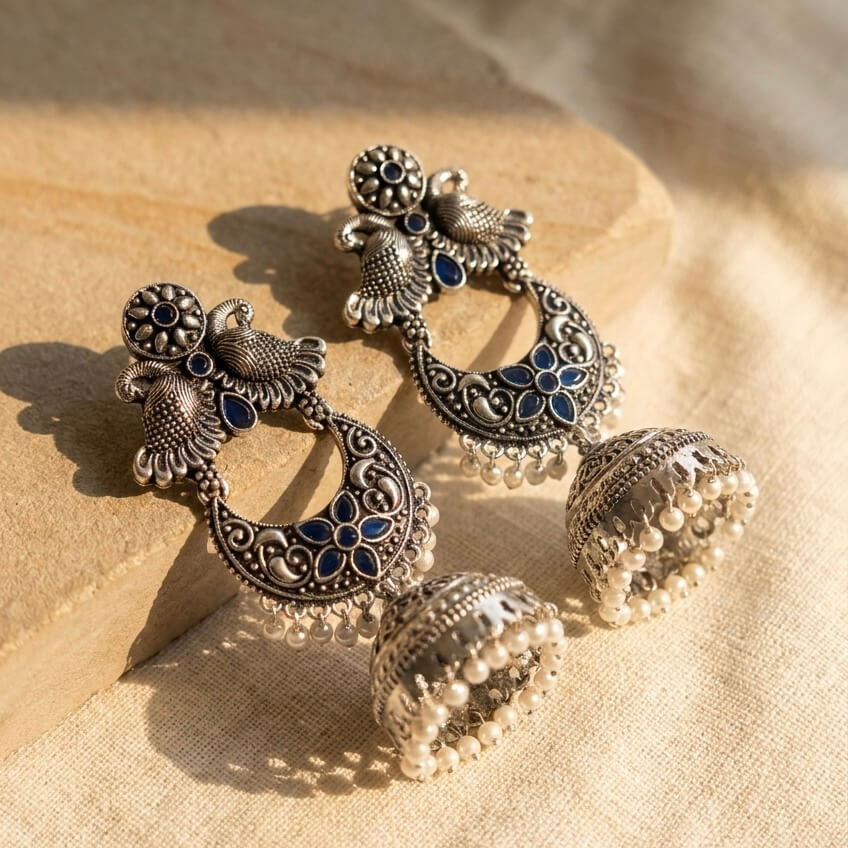 Peacock Chandbali (Blue)