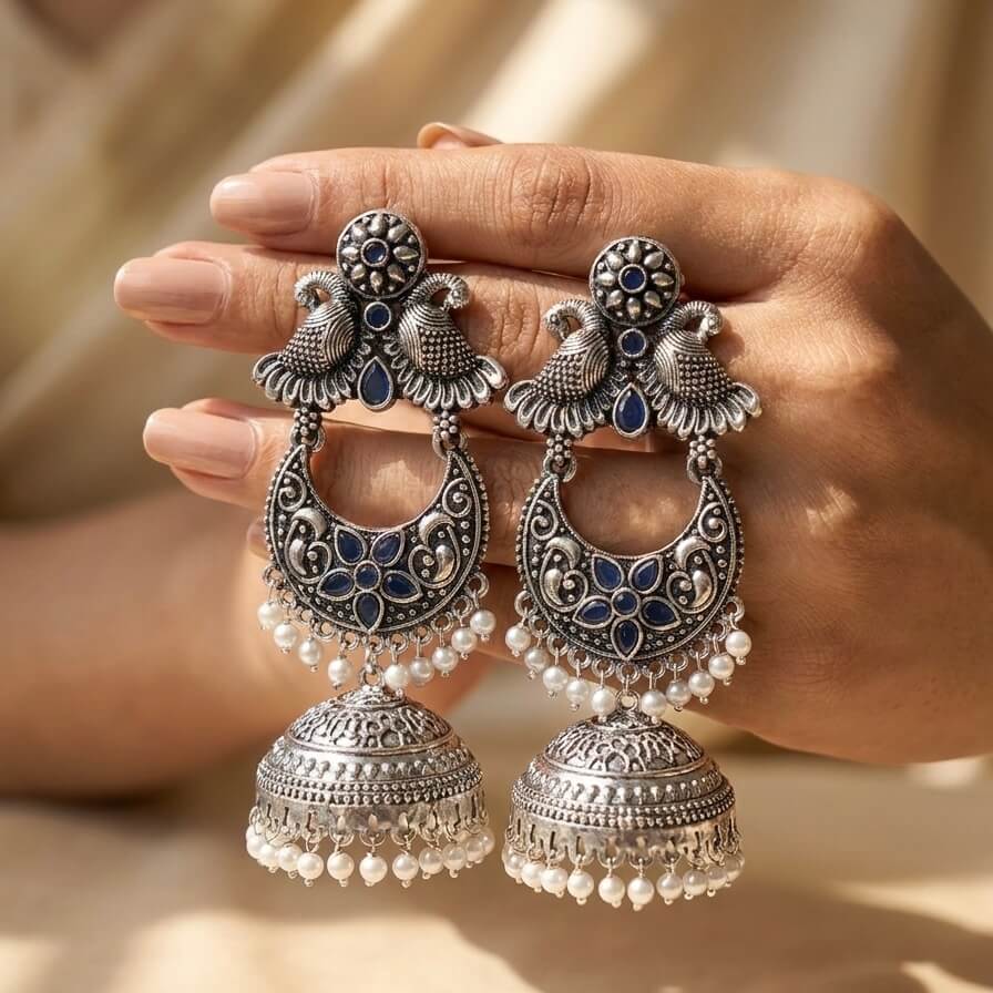 Peacock Chandbali (Blue)