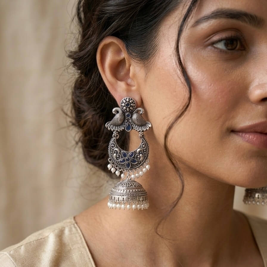 Peacock Chandbali (Blue)