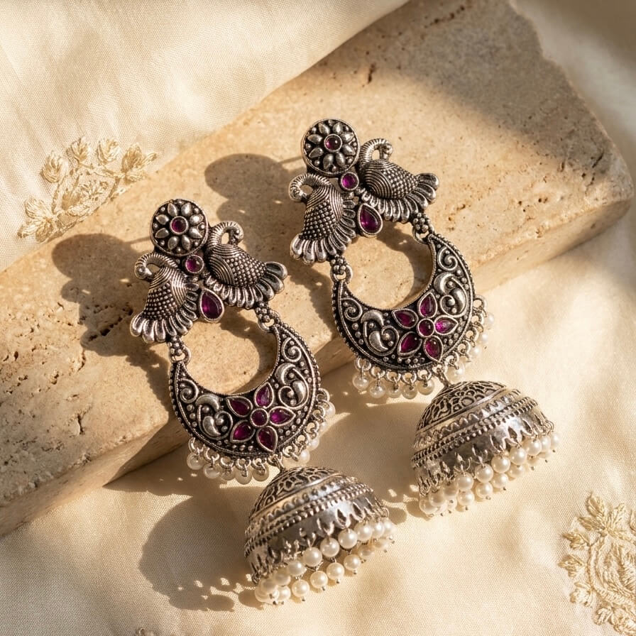 Peacock Chandbali (Pink)
