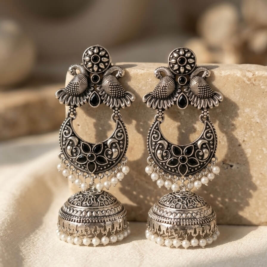 Peacock Chandbali (Black)