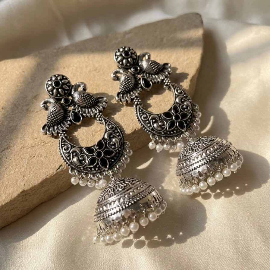 Peacock Chandbali (Black)