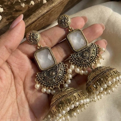 Noor Jhumka (Pastel Grey)