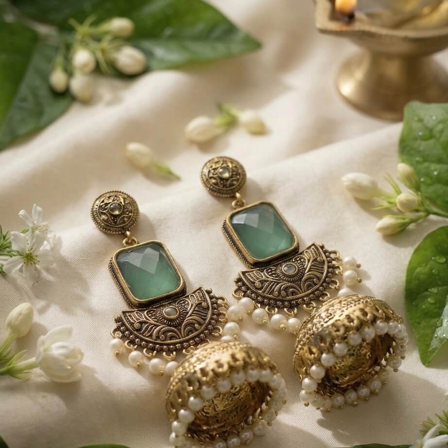 Noor Jhumkas (Light Green)