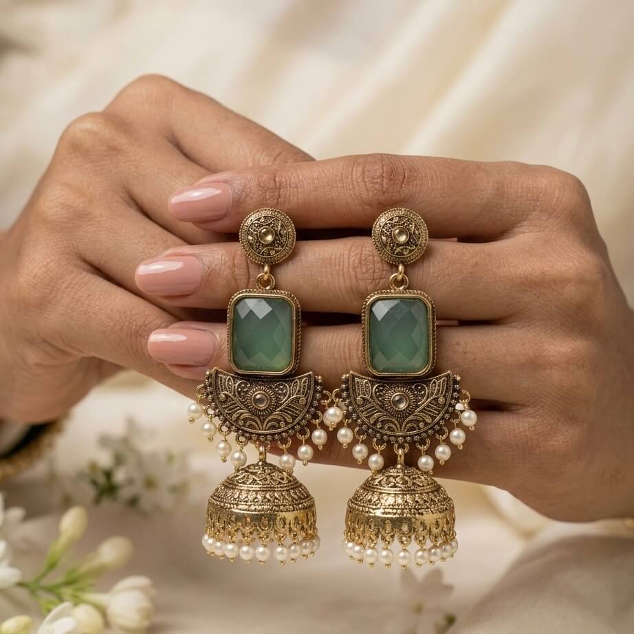 Noor Jhumkas (Light Green)