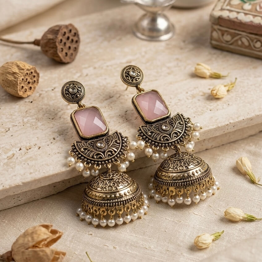 Noor Jhumkas (Pastel Pink)