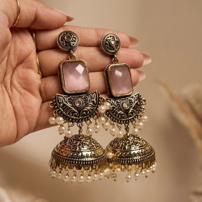 Noor Jhumkas (Pastel Pink)
