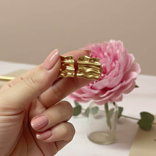 Pleated Gold Studs